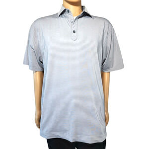 Footjoy Polo Shirt Mens Med Gray Striped Lightweight Stretch Golf Arm Logo EUC